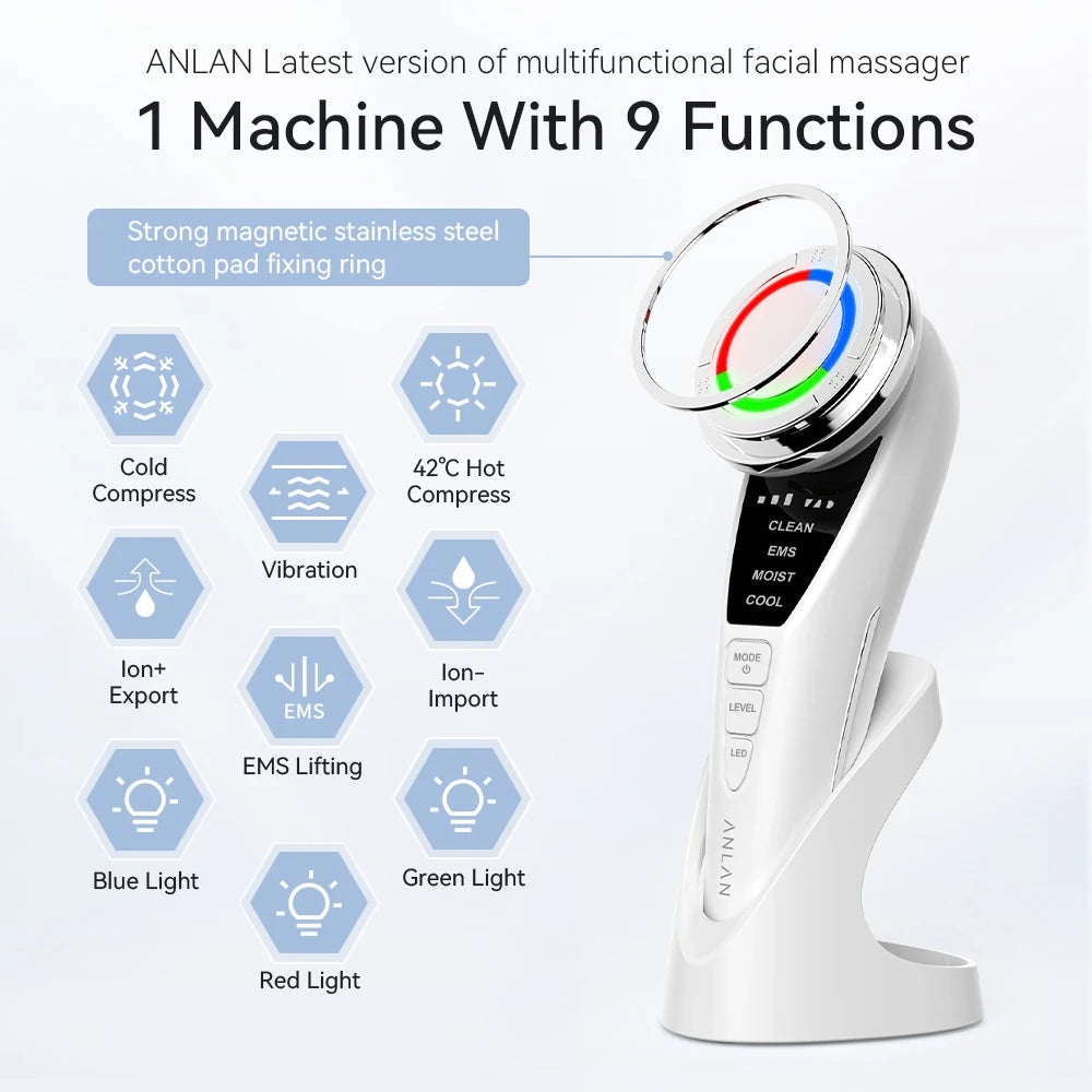 ANLAN EMS Face Massager Pro Cold Compress Facial Massager Face Lift Machine 3 Color Light Therapy Wrinkle Removal Skin Care Tool